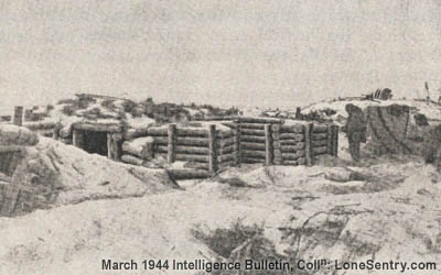 [Figure 10. Rear View of Japanese Heavy Machine-gun Emplacement (showing ammunition storage room in rear; entrance; and rifle or light machine-gun emplacement to left).]