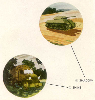 [FIGURE 3.—Vehicles are revealed to both ground and aerial observation by the same factors. (Shine and Shadow)]