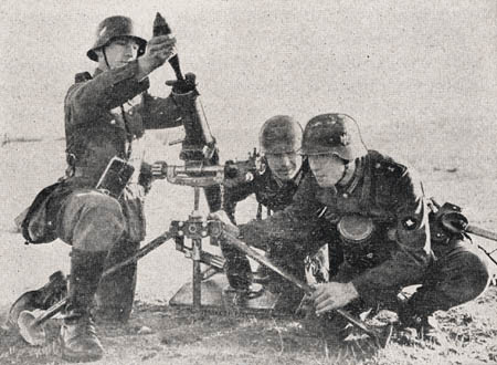 [Figure 54. 8-cm mortar, model 34, in action.]