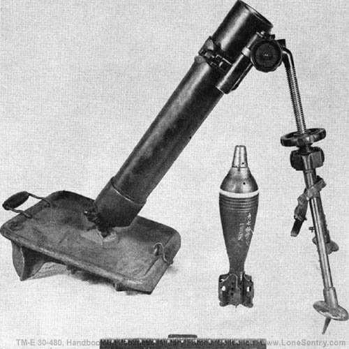 [Figure 192. Model 99 (1939) 81-mm mortar and standard projectile.]