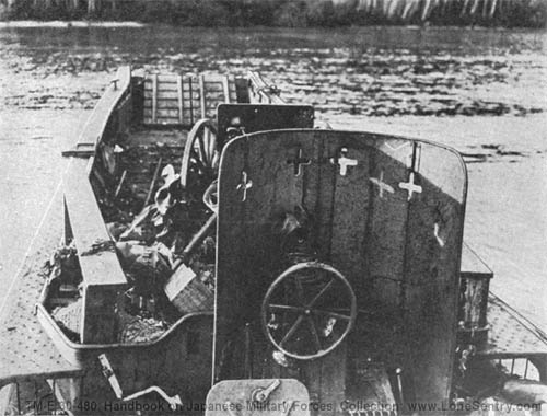 [Figure 386. Daihatsu model A landing barge, showing armor plate protecting controls.]