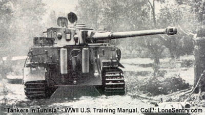 [View of a German Mark VI Tank with its 88-mm gun turned to the rear]