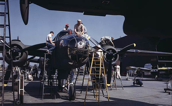 B-25 Final Assembly - WW2 Color Photo